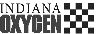 The words Indiana and oxygen with a checkerboard beside it. their Logo