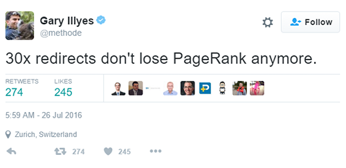 Gary Illyes: 30x redirects don't lose PageRank anymore.