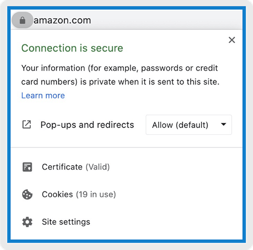 Image of Amazon having no EV certificate