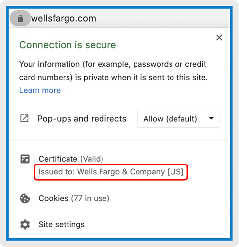 Image of well's fargos EV certificate