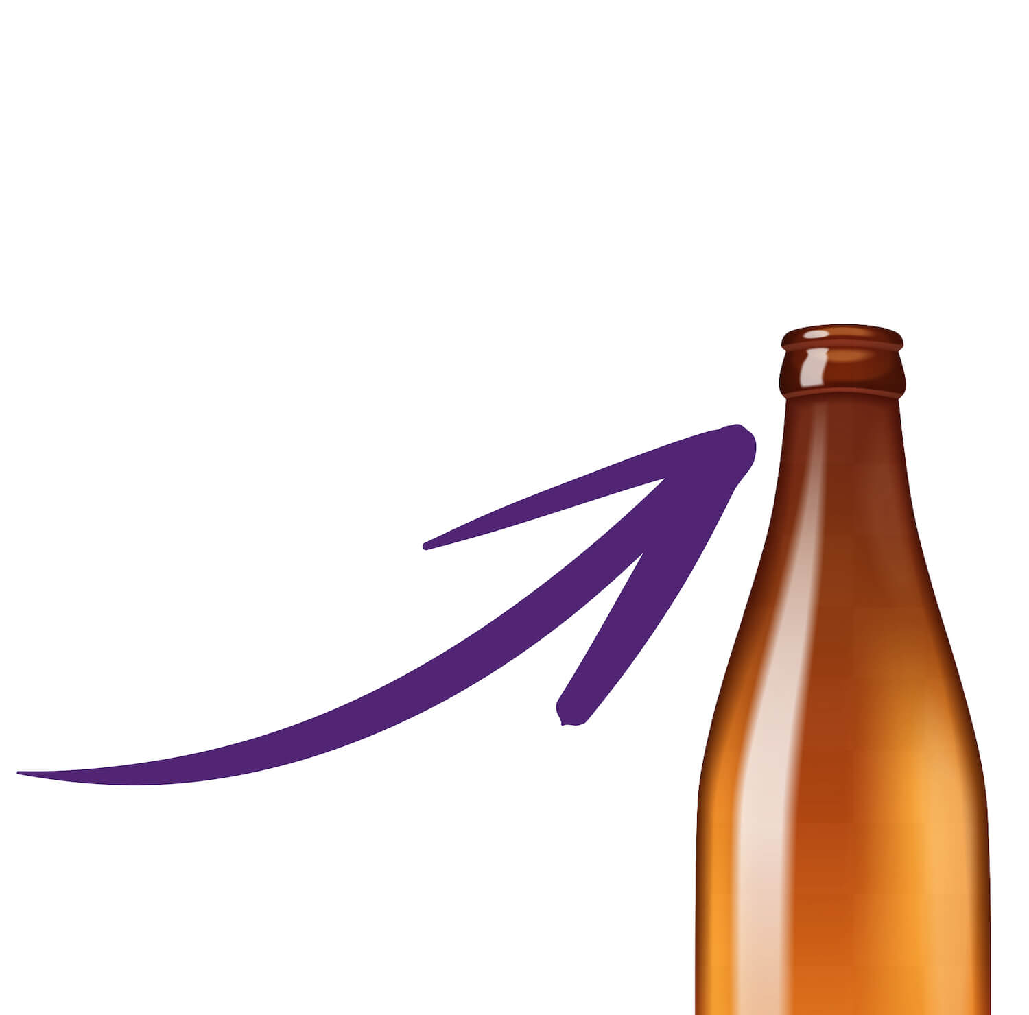 Drawing of a brown bottle wit an arrow pointing at the neck