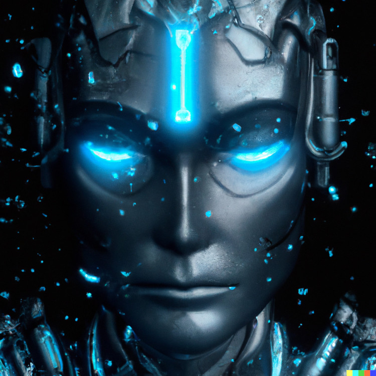 Blued eyed robot face