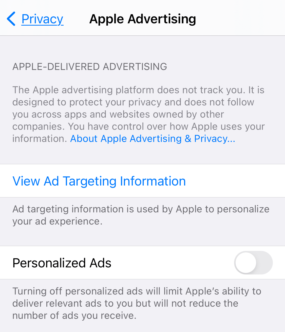 Apple advertising settings